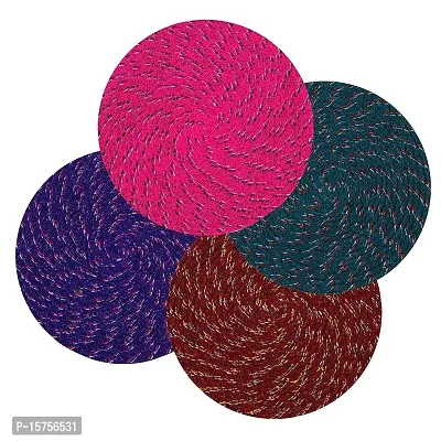 LUXURY CRAFTS Cotton Weaved Reversible Round Door Mat for Home Entrance or Outdoor -Set of 4 (Multicolor, Size- 40 X 40 cms)