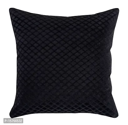 LUXURY CRAFTS Luxurious Velvet Super Soft Touch Cushion Cover Set - 16x16 inches (Pack of 5) (Black)-thumb2