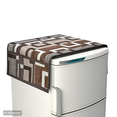 Luxury Crafts? Checkered Designer Fridge Top Cover with 6 Utility Pockets. (Brown)-thumb0