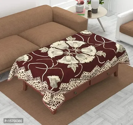 LUXURY CRAFTS Luxurious Attractive Design Chenille 4 Seater Center Table Cover (Maroon)-thumb0