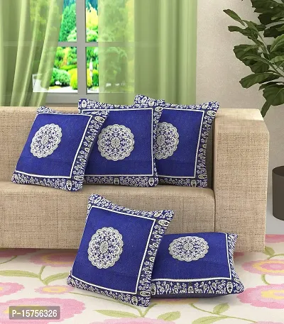 Luxury Crafts Cotton Cushion Cover Set (16 x 16 Inches) -5 Pieces (Blue)