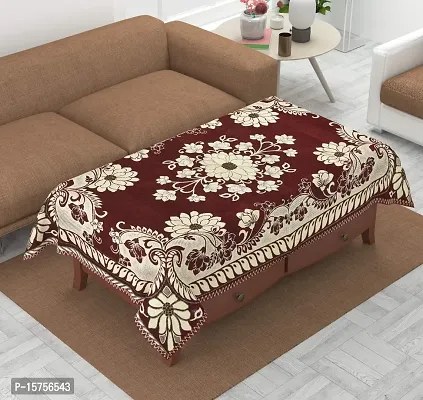 LUXURY CRAFTS Luxurious Attractive Design Chenille 4 Seater Center Table Cover (Maroon)