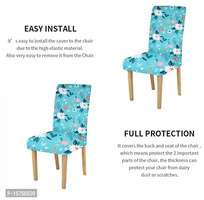 LUXURY CRAFTS? Floral Stretchable Printed Dining Chair Covers,Elastic Chair Seat Protector, Slipcovers,Chair Cover Floral(Sky Blue  White)(Pack of 2)-thumb4