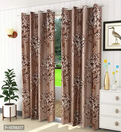 LUXURY CRAFTS Eyelet Polyester Door Curtain 7 feet x 4 feet (Light Brown)-Pack of 1-thumb0