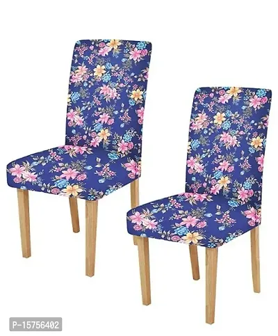 LUXURY CRAFTS? Floral Stretchable Printed Dining Chair Covers,Elastic Chair Seat Protector, Slipcovers,Chair Cover Floral(Blue)(Pack of 2)