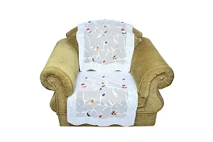 LUXURY CRAFTS Polycotton Flowered 5 Seater Sofa and Chair Cover Set of 6 Pieces (White)-thumb2