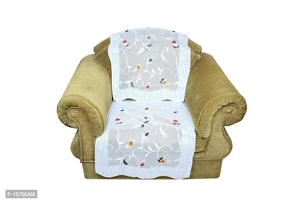 LUXURY CRAFTS Polycotton Flowered 5 Seater Sofa and Chair Cover Set of 6 Pieces (White)-thumb3