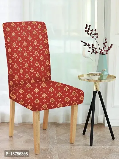 LUXURY CRAFTS? Floral Stretchable Printed Dining Chair Covers,Elastic Chair Seat Protector, Slipcovers,Chair Cover Floral(Red)-thumb0