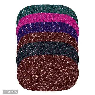 LUXURY CRAFTS Cotton Weaved Reversible Oval Door Mat for Home Entrance or Outdoor -Set of 6 (Multicolor, Size- 31 X 52 cms)-thumb0