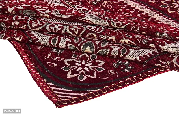 LUXURY CRAFTS Attractive Desigh Chenille 4 Seater(36x54 inches) Center Table Cover (Maroon)-thumb4