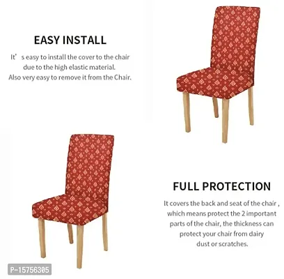LUXURY CRAFTS? Floral Stretchable Printed Dining Chair Covers,Elastic Chair Seat Protector, Slipcovers,Chair Cover Floral(Red)-thumb3
