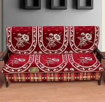 LUXURY CRAFTS Luxurious Polycotton Flowered Sofa Cover 5 Seater (Standard) - Set of 6 (Maroon)-thumb1