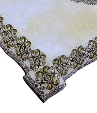 LUXURY CRAFTS Luxurious Attractive Design Velvet Printed 4 Seater Center Table Cover (Beige)-thumb2