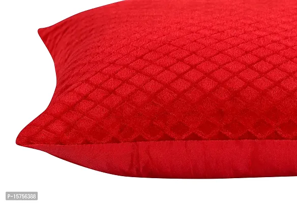 LUXURY CRAFTS Luxurious Velvet Super Soft Touch Cushion Cover Set - 16x16 inches (Pack of 5) (Red)-thumb3