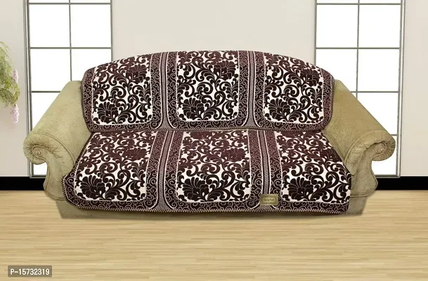 Luxury Crafts Luxurious Velvet Floral Sofa Cover 3 Seater (Standard)- (Coffee)-thumb0