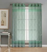 LUXURY CRAFTS? Polyster Fabric Net Sheer Luxurious Curtains for Door 4x7 Feet(48x84 inches), Set of 2 (Green)-thumb1