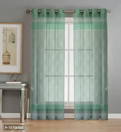 LUXURY CRAFTS? Polyster Fabric Net Sheer Luxurious Curtains for Door 4x7 Feet(48x84 inches), Set of 2 (Green)-thumb2