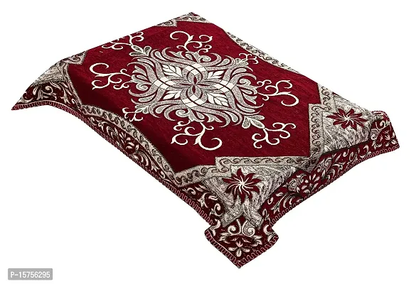 LUXURY CRAFTS Attractive Floral Design Chenille 4 Seater(36x54 inches) Center Table Cover (Maroon)-thumb2