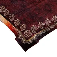 LUXURY CRAFTS Luxurious Attractive Design Velvet Printed 4 Seater Center Table Cover (Maroon)-thumb2