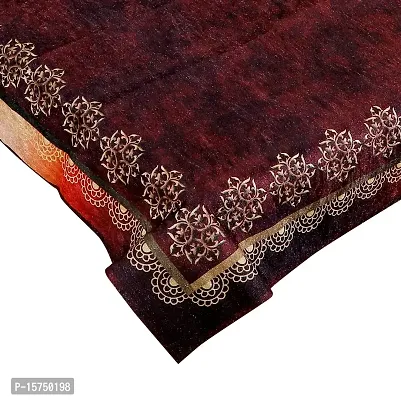 LUXURY CRAFTS Luxurious Attractive Design Velvet Printed 4 Seater Center Table Cover (Maroon)-thumb3