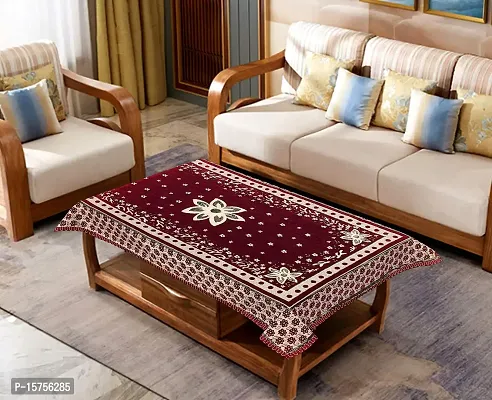 LUXURY CRAFTS Attractive  Beautiful Design Chenille 4 Seater(36x54 inches) Center Table Cover (Maroon)