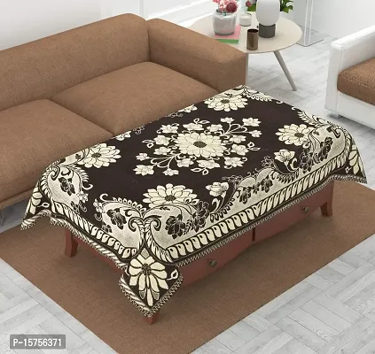 LUXURY CRAFTS Attractive Design Chenille 4 Seater Center Table Cover(Coffee Color)-thumb0