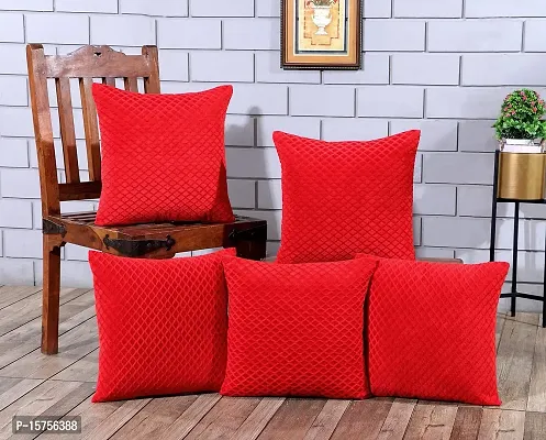 LUXURY CRAFTS Luxurious Velvet Super Soft Touch Cushion Cover Set - 16x16 inches (Pack of 5) (Red)-thumb0