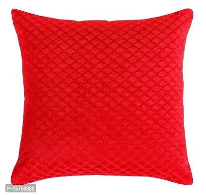 LUXURY CRAFTS Luxurious Velvet Super Soft Touch Cushion Cover Set - 16x16 inches (Pack of 5) (Red)-thumb2