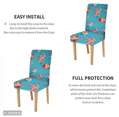 LUXURY CRAFTS? Floral Stretchable Printed Dining Chair Covers,Elastic Chair Seat Protector, Slipcovers,Chair Cover Floral(Sky Blue Floral)(Pack of 2)-thumb4