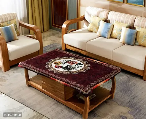 LUXURY CRAFTS Luxurious Attractive Design Velvet Printed 4 Seater Center Table Cover (Maroon)-thumb0