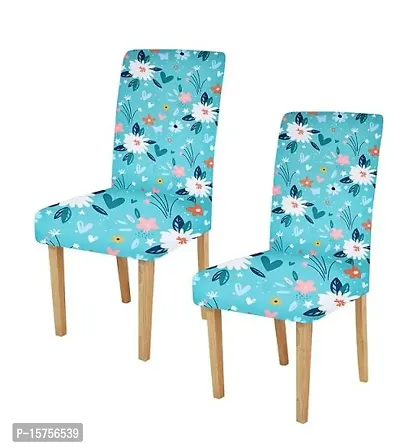 LUXURY CRAFTS? Floral Stretchable Printed Dining Chair Covers,Elastic Chair Seat Protector, Slipcovers,Chair Cover Floral(Sky Blue  White)(Pack of 2)