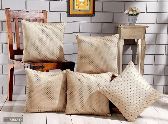Luxury Crafts Luxurious Polyester Polka Dotted Cushion Cover Set - 16x16 inches (Pack of 5) (Beige)-thumb0