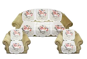 LUXURY CRAFTS 5 Seater Net Polycotton Sofa Cover(Set of 6 Pieces)(Off White)-thumb3