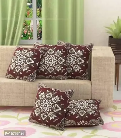 Luxury Crafts Chenille Floral Cushion Cover Set (16 x 16 Inches, Maroon) -5 Pieces-thumb0