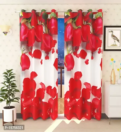 LUXURY CRAFTS Eyelet Digital Rose Printed Polyester Door Curtain (4x7 feet) (Multicolor)- Pack of 1
