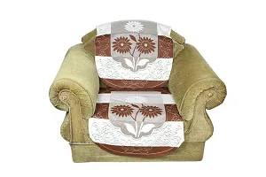 LUXURY CRAFTS Net Polycotton Fabric 5 Seater Sofa and Chair Cover Floral (Set of 6 pcs)(Coffee Color)-thumb2