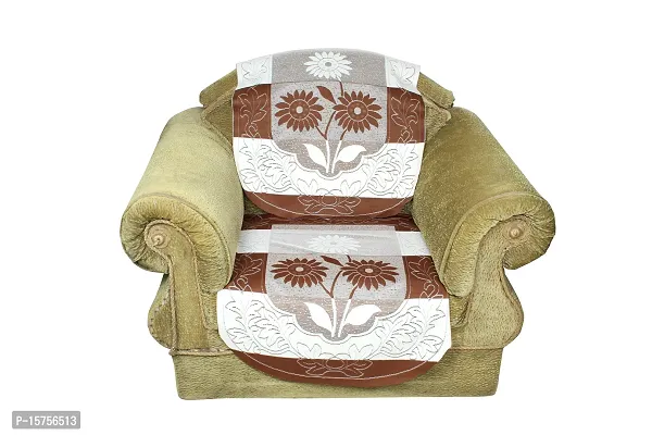 LUXURY CRAFTS Net Polycotton Fabric 5 Seater Sofa and Chair Cover Floral (Set of 6 pcs)(Coffee Color)-thumb3