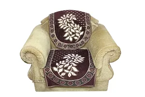 LUXURY CRAFTS Chenille Luxurious 5 Seater Sofa and Chair Cover Set (Set of 6 Pcs)-Brown-thumb2