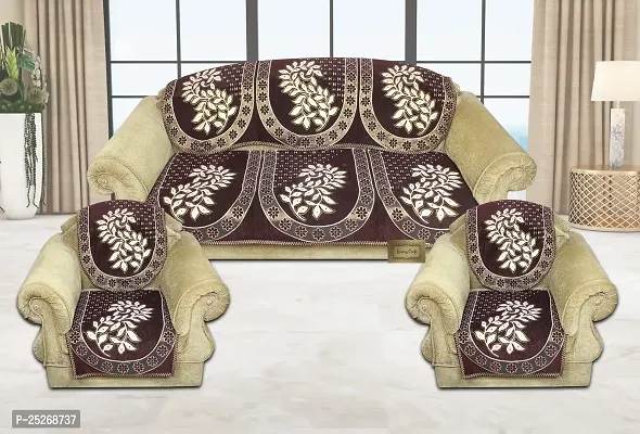 LUXURY CRAFTS Luxurious Chenille Flowered Sofa Cover 5 Seater (Brown, Standard)