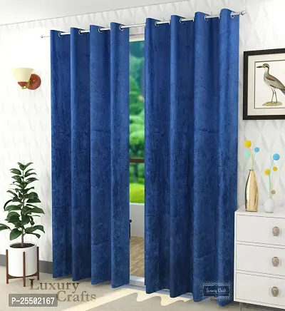 LUXURY CRAFTS Luxurious Velvet 100% Blackout Door Eyelet Heavy Panels| Solid Curtain| Door Curtain| Door Panel|Room Drkning Curtain|Drapes| 7 feet x 4 feet (Pack of 1) -Blue-thumb0