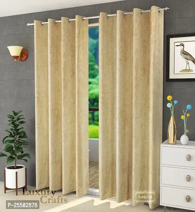 LUXURY CRAFTS Luxurious Velvet 100% Blackout Door Eyelet Heavy Panels| Solid Curtain| Door Curtain| Door Panel|Room Drkning Curtain|Drapes| 7 feet x 4 feet (Pack of 1) -Beige-thumb0