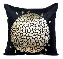 Luxury Crafts Velvet Touch Golden Printed Cushion Cover Set/Cushion Pillow Cover/Cushion Cover - 16x16 inches (Pack of 5) (Black)-thumb1