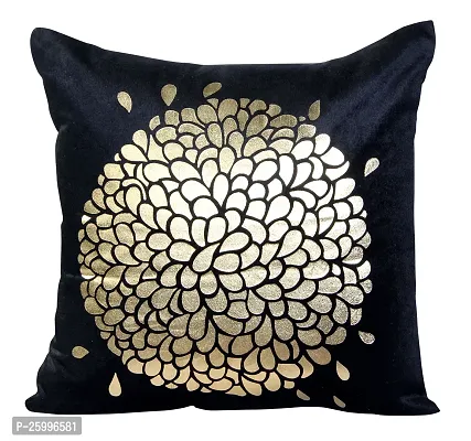 Luxury Crafts Velvet Touch Golden Printed Cushion Cover Set/Cushion Pillow Cover/Cushion Cover - 16x16 inches (Pack of 5) (Black)-thumb2