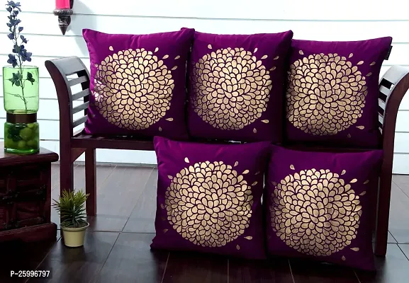 Luxury Crafts Velvet Touch Golden Printed Cushion Cover Set - 16x16 inches (Pack of 5) -Purple-thumb0