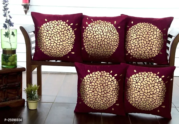 Luxury Crafts Velvet Touch Golden Printed Cushion Cover Set - 16x16 inches (Pack of 5) -Maroon