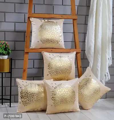 Luxury Crafts Velvet Touch Golden Printed Cushion Cover Set - 16x16 inches (Pack of 5) -Beige