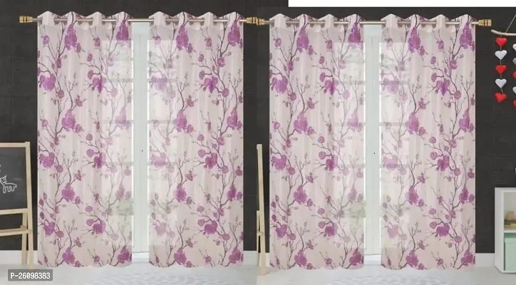 Luxury Crafts  Transparent Net Polyester Door curtain  Set of 4 pcs, 4x7 Feet, Set of 4-Puple flower-thumb0