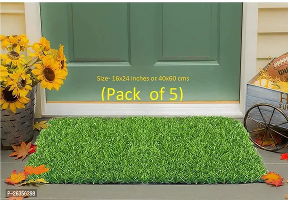 Luxury Craft Artificial Grass Mat  Multipurpose Use for Floor /Door/ Mat in Home /Kitchen /Office Entrance Mats ,Size-16x24 Inch or 40x60 cms,(Pack of 5)- Green-thumb0