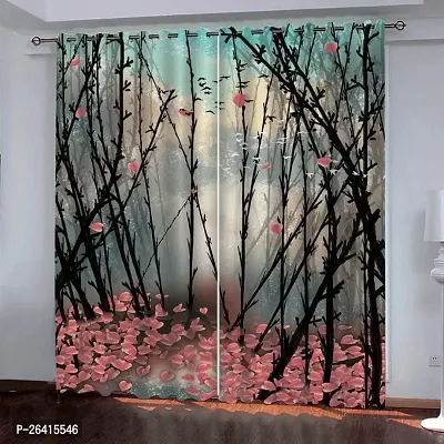 LUXURY CRAFTS Eyelet Digital Printed Polyester Door Curtain (4x7 feet) (Multicolor)- Pack of 2-thumb0