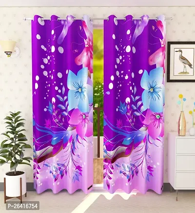 LUXURY CRAFTS Eyelet Digital Printed Polyester Door Curtain (4x7 feet) (Multicolor)- Pack of 2-thumb0